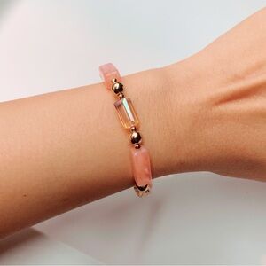 Pink Gold Beaded Stretchy Fashion Bracelet